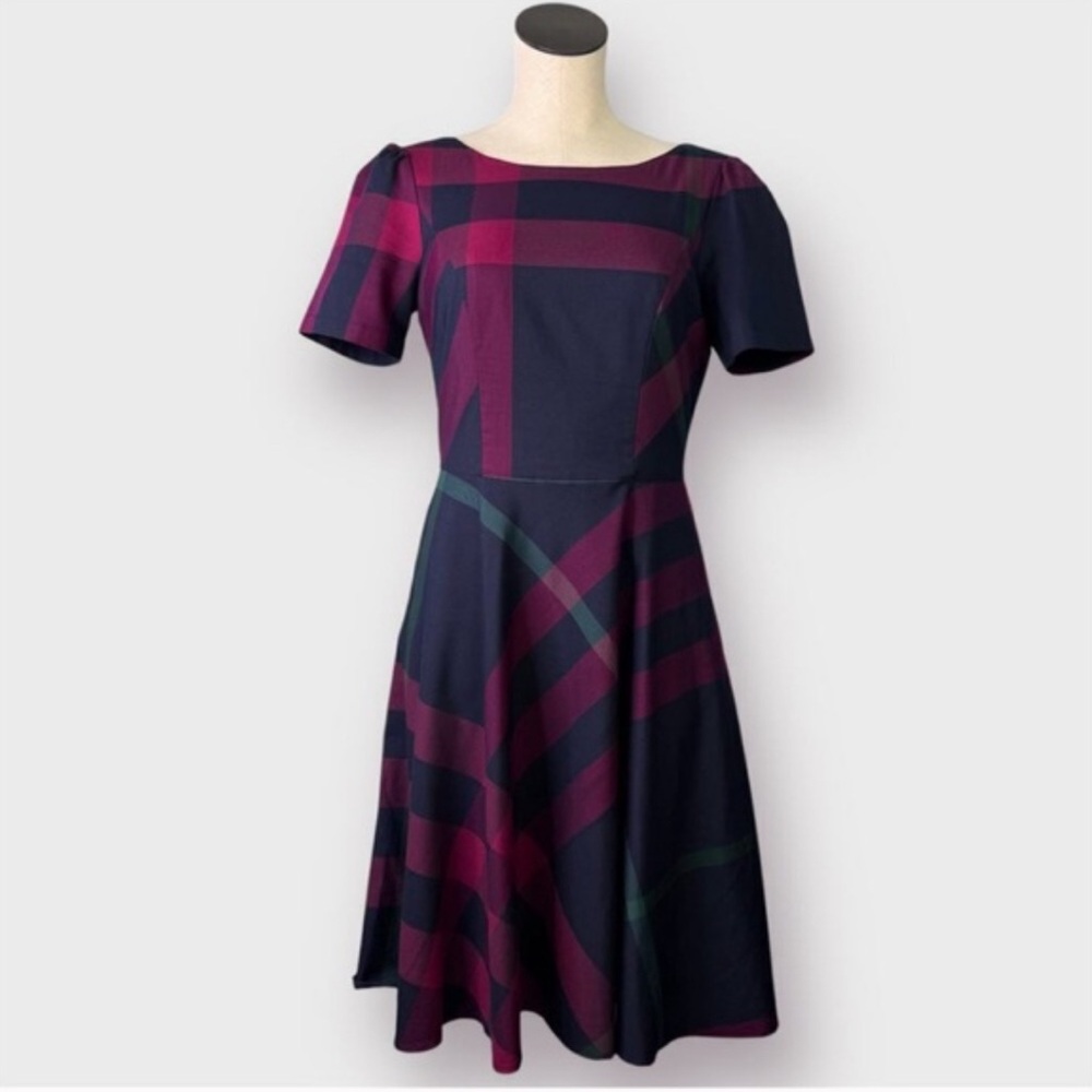 Modcloth Plaid Midi Dress in Navy and Burgundy